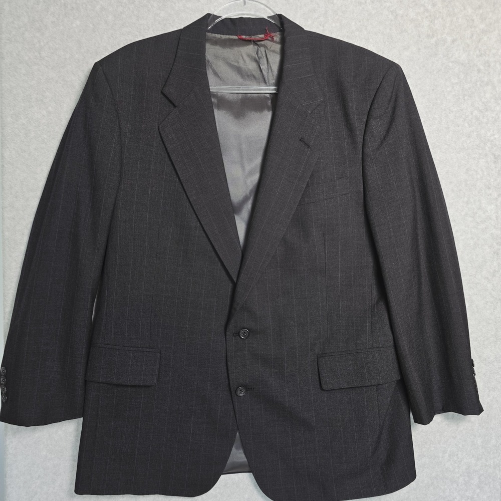 Jos A Bank Wool Pin Striped Blazer Mens 45 R Gray 2 Button Classic Suit Jacket
